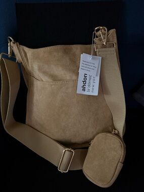 ahdor Newyork Tan Suede Crossbody Bag with Detachable Pouch